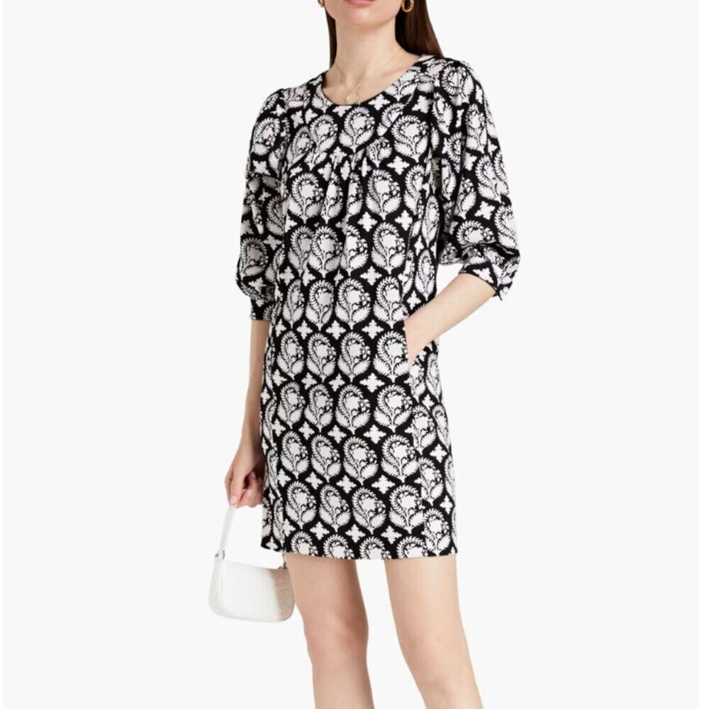 Diane von Furstenberg Noelle Dress XS Black White Silk Cotton Mini DVF